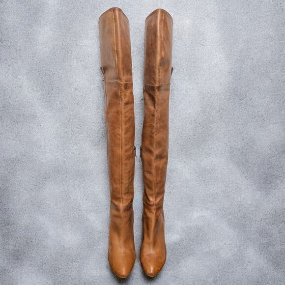 Guess by Marciano Brown Leather Knee High Wedge Boots Size 7.5 - Picture 3 of 10